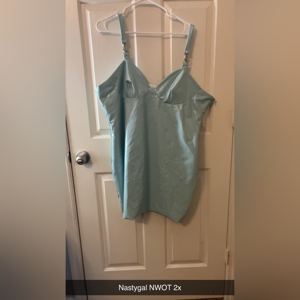 Nasty gal size 2x sexy blue bimbo latex dress nwot